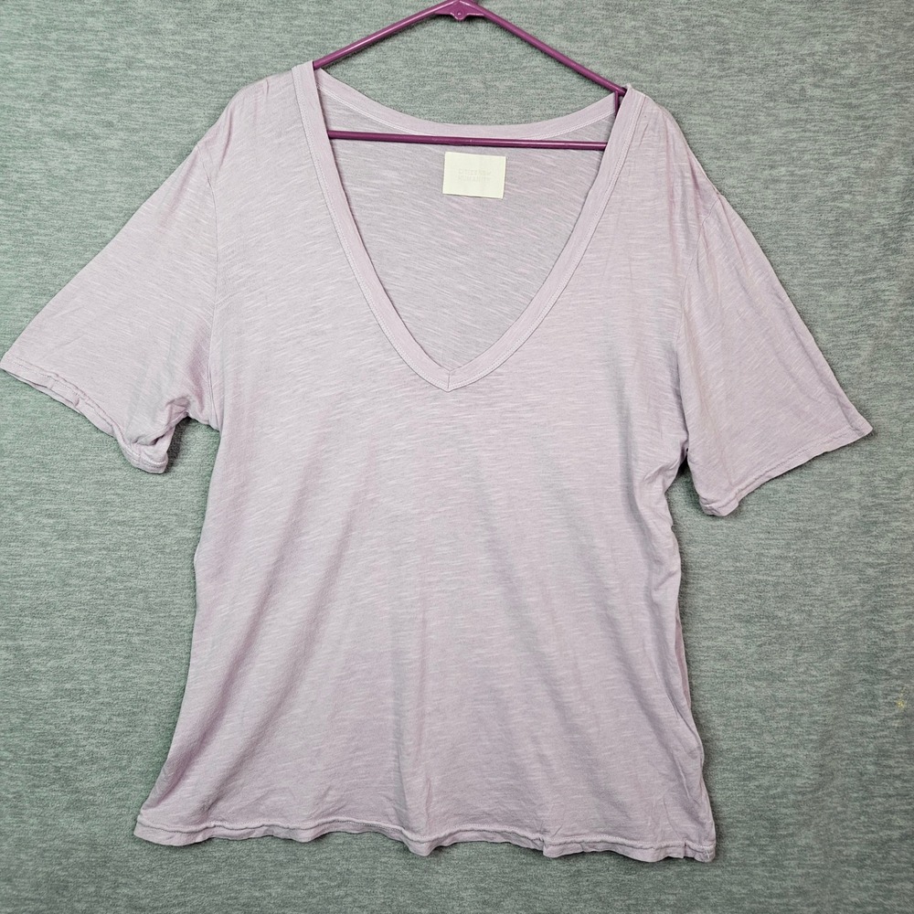 Lot of two Citizens of Humanity Black Purple Slub Knit Deep V-Neck T-Shirt XL